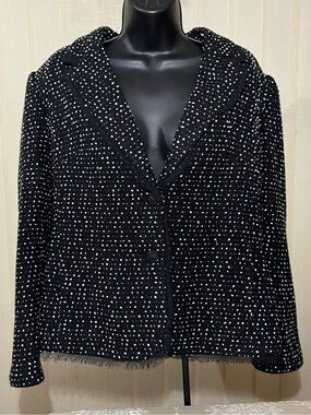 Vintage Sag Harbor Petite Black and White Bouclé Blazer Size 16P EUC